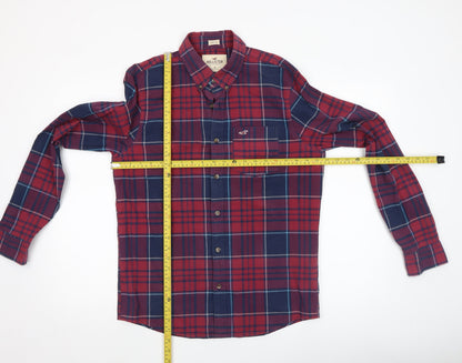 Hollister Men Red Plaid Slim Fit Long Sleeve Button-Up Shirt M
