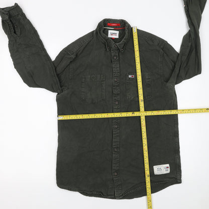 Tommy Jeans Men's Green Cotton Button-Up Long Sleeve Shirt M