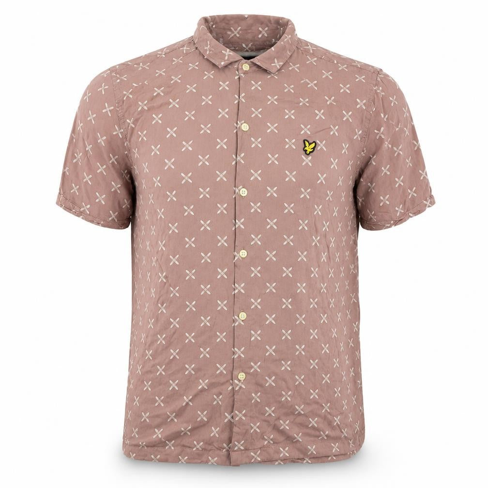 Lyle & Scott Men's Brown Geometric Short Sleeve Button-Up Shirt Size M