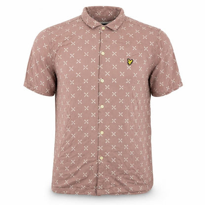Lyle & Scott Men's Brown Geometric Short Sleeve Button-Up Shirt Size M