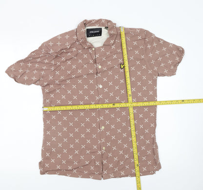 Lyle & Scott Men's Brown Geometric Short Sleeve Button-Up Shirt Size M