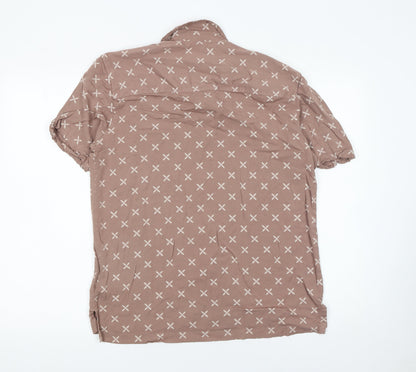 Lyle & Scott Men's Brown Geometric Short Sleeve Button-Up Shirt Size M