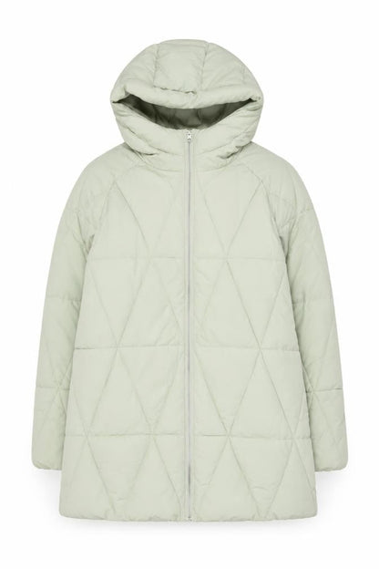 Stradivarius Women Green Quilted Puffer Coat Hooded Size S