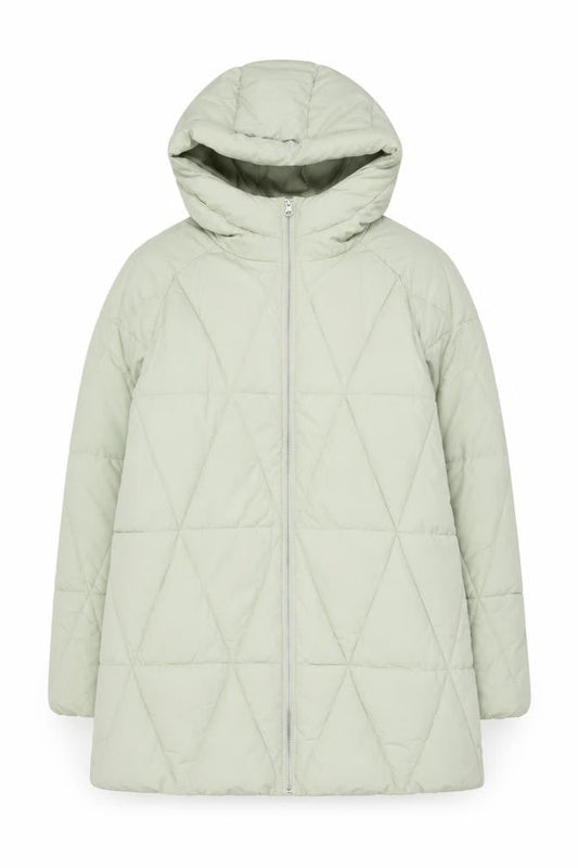 Stradivarius Women Green Quilted Puffer Coat Hooded Size S