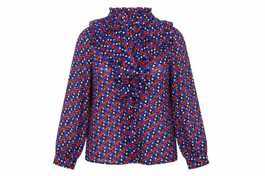 Womens UK Size 10 Savida Multicoloured Ruffle Blouse