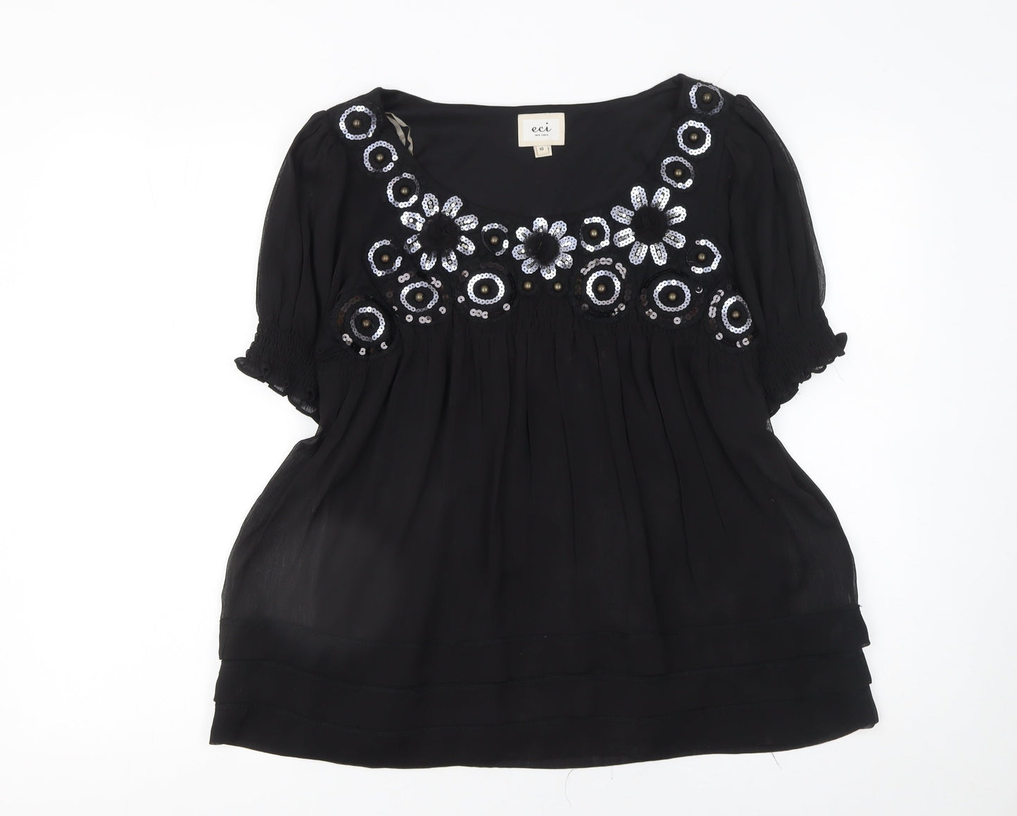 Womens UK Size 10 ECI New York Black Tunic Blouse