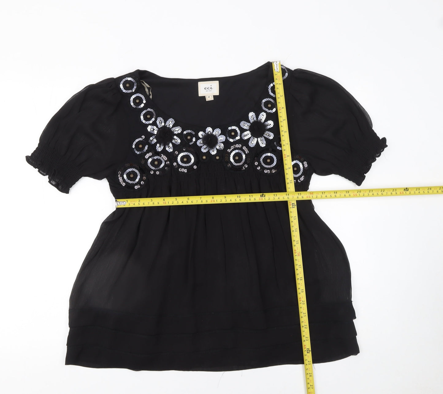Womens UK Size 10 ECI New York Black Tunic Blouse