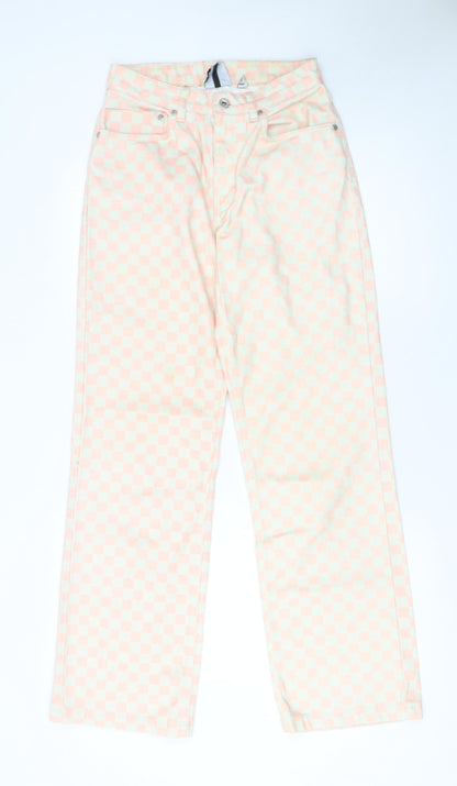 Womens UK Size 26 Ragged Jeans Regular Fit Straight Pink Jeans