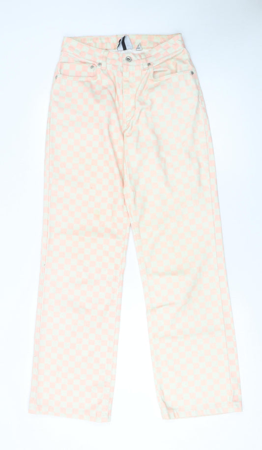 Womens UK Size 26 Ragged Jeans Regular Fit Straight Pink Jeans