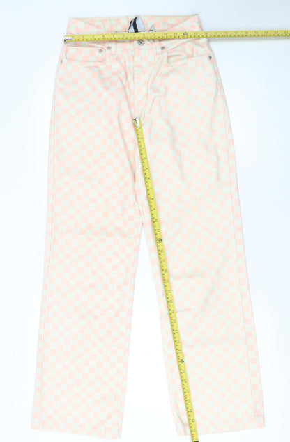 Womens UK Size 26 Ragged Jeans Regular Fit Straight Pink Jeans