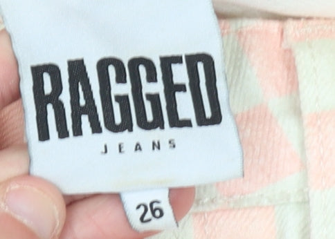 Womens UK Size 26 Ragged Jeans Regular Fit Straight Pink Jeans