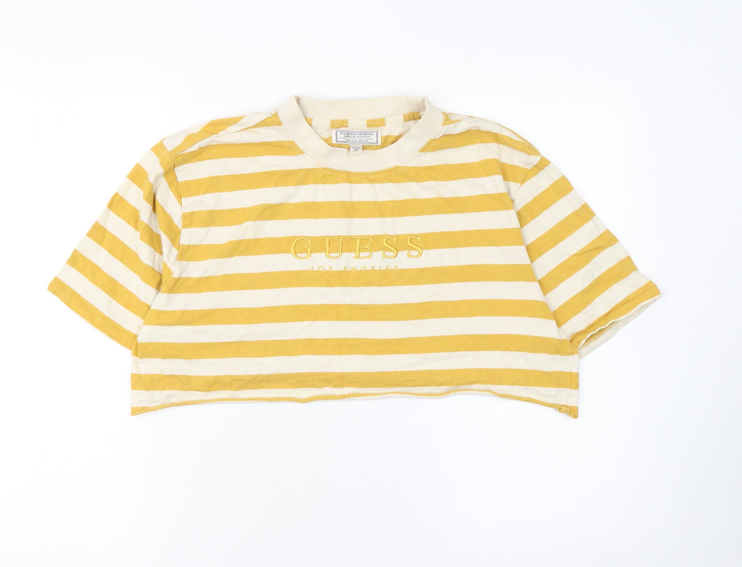 Womens UK Size S GUESS Yellow Cropped T-Shirt