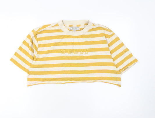 Womens UK Size S GUESS Yellow Cropped T-Shirt