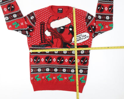 Marvel Men Red Deadpool Christmas Jumper M Festive Knit Pullover