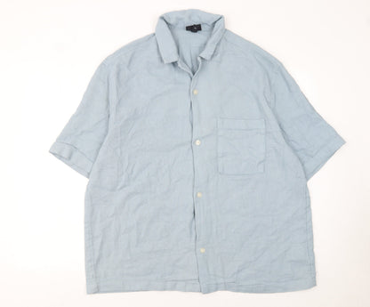 H&M Men’s Blue Regular Fit Short Sleeve Button-Up Shirt XL