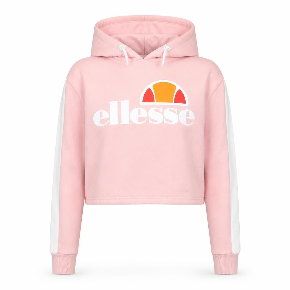 Front view of Ellesse Women's Pink Cropped Hoodie UK 6 Cotton Blend Logo