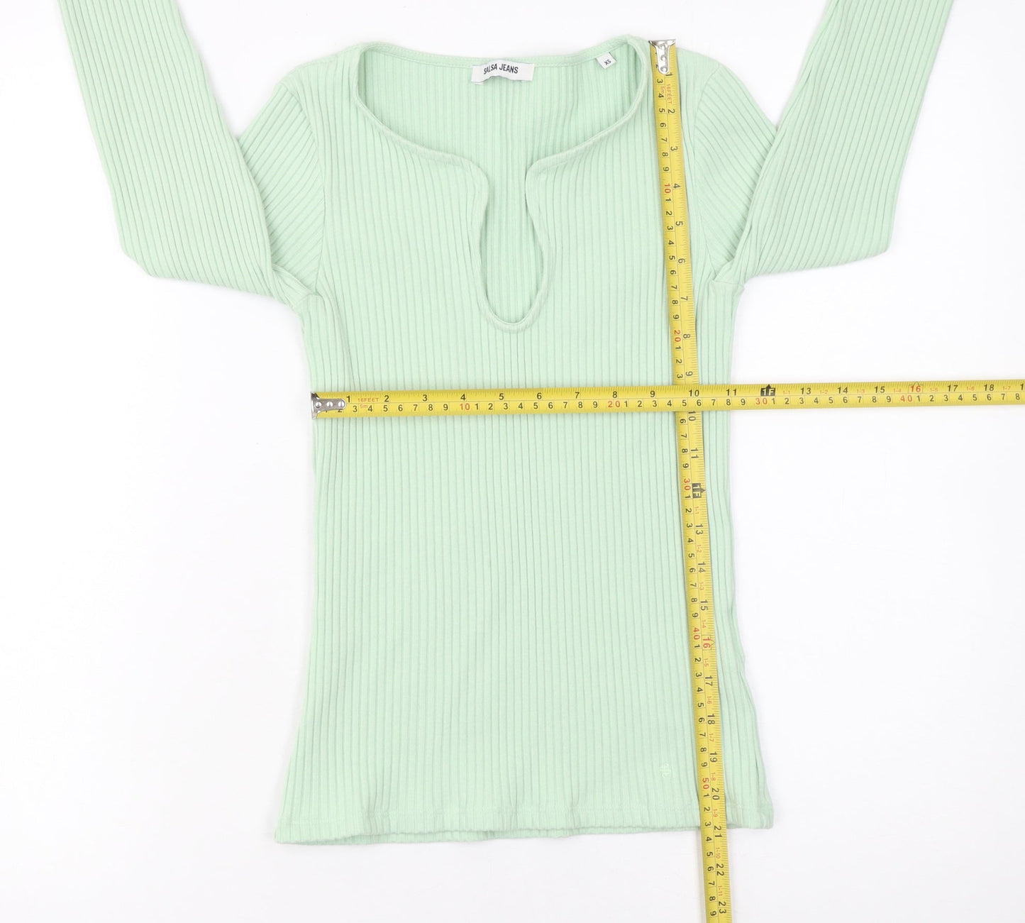 Womens UK Size XS Salsa Jeans Green Basic T-Shirt
