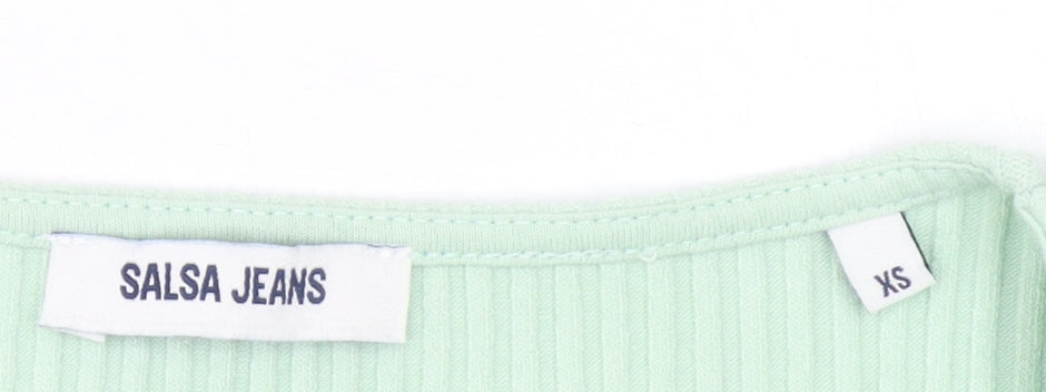 Womens UK Size XS Salsa Jeans Green Basic T-Shirt