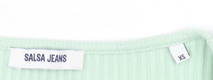 Womens UK Size XS Salsa Jeans Green Basic T-Shirt