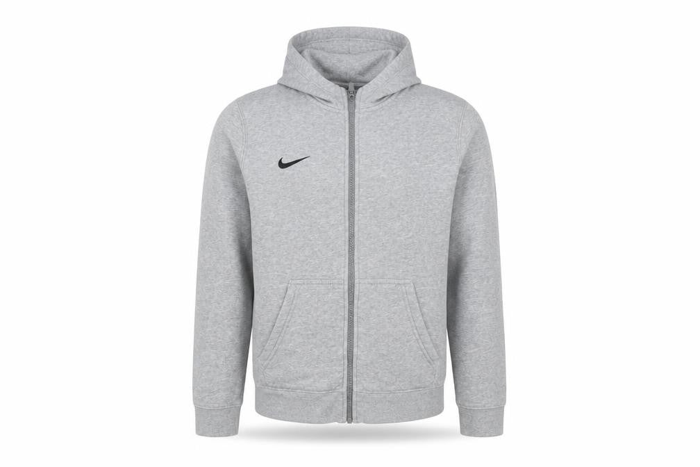 Front view of Nike boys’ grey full zip hoodie l - casual fleece sportswear