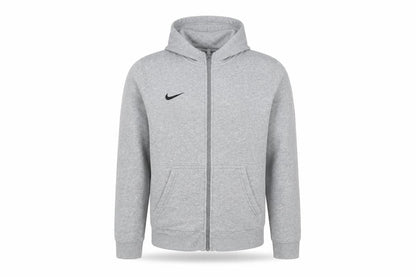 Front view of Nike boys’ grey full zip hoodie l - casual fleece sportswear