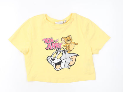 Womens UK Size M Tom and Jerry Yellow Cropped T-Shirt