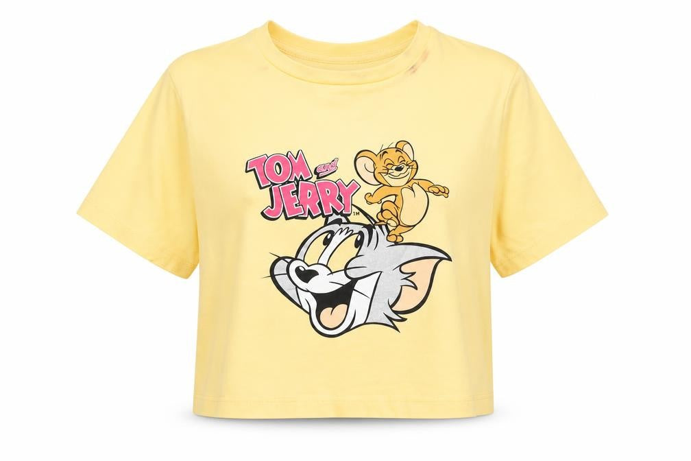 Womens UK Size M Tom and Jerry Yellow Cropped T-Shirt