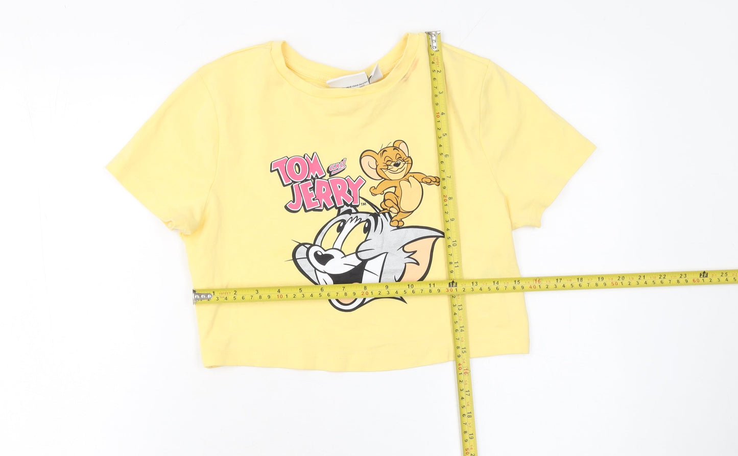 Womens UK Size M Tom and Jerry Yellow Cropped T-Shirt