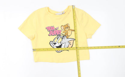 Womens UK Size M Tom and Jerry Yellow Cropped T-Shirt