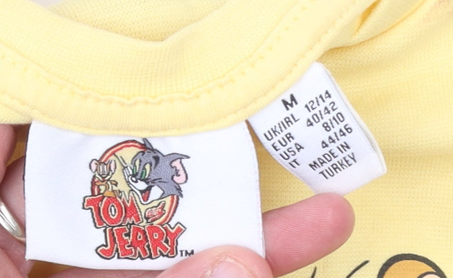 Womens UK Size M Tom and Jerry Yellow Cropped T-Shirt