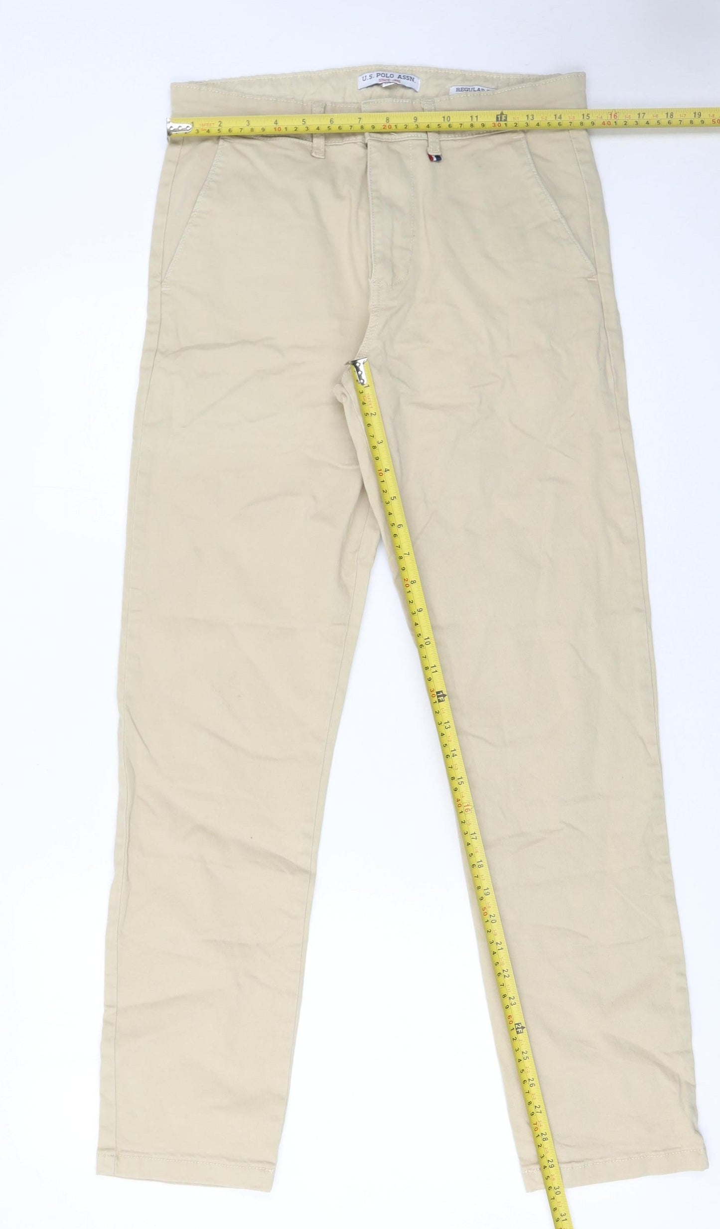 Mens UK Size 30R U.S. Polo Assn. Regular Fit Chino Beige Trousers