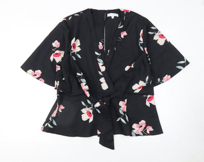 Womens UK Size 16 Marc Angelo Black Wrap Blouse