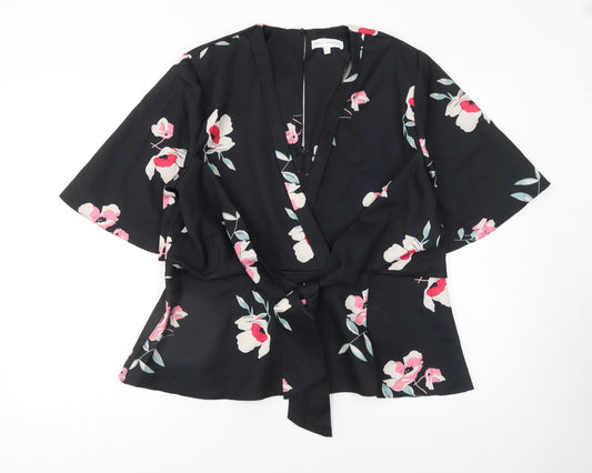 Womens UK Size 16 Marc Angelo Black Wrap Blouse