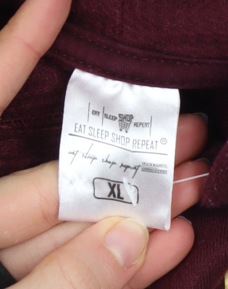 Womens UK Size XL Eat Sleep Shop Repeat Red Pullover Hoodie