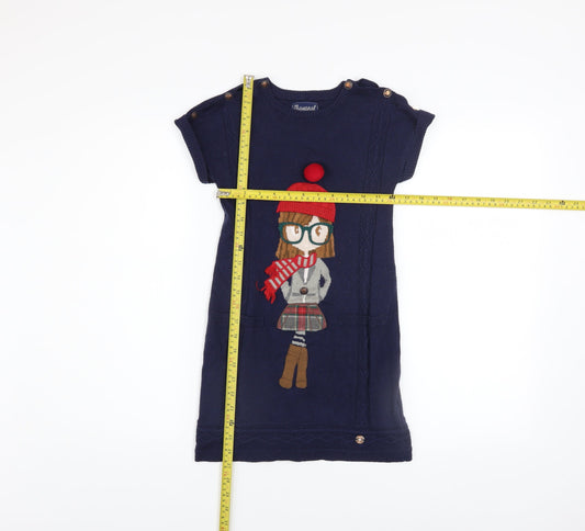 Mayoral Girls Blue Knit Cartoon Shift Dress 8 Years Short Sleeve