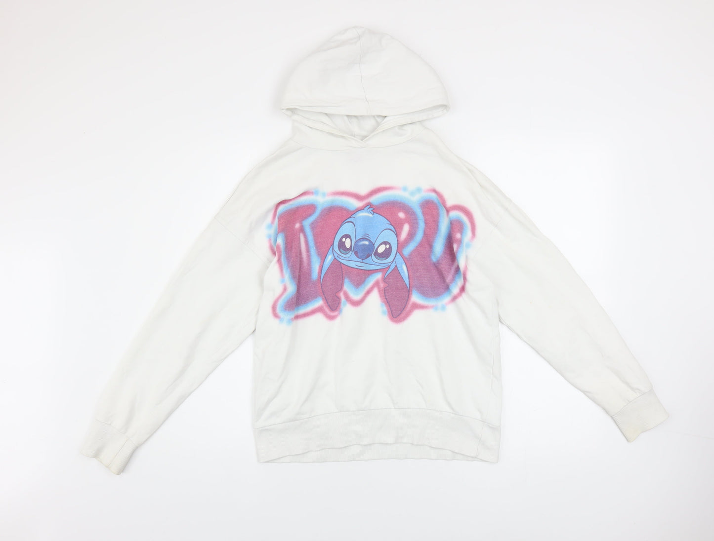 Disney Girls White Stitch Pullover Hoodie 13-14 Years Graphic Print