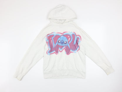 Disney Girls White Stitch Pullover Hoodie 13-14 Years Graphic Print