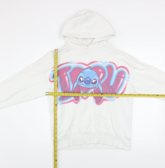 Disney Girls White Stitch Pullover Hoodie 13-14 Years Graphic Print