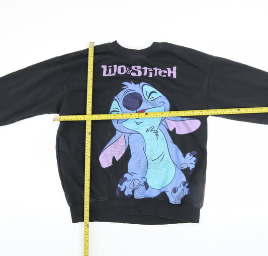 H&M Girls Black Lilo & Stitch Sweatshirt 14 Years Pullover Crew Neck