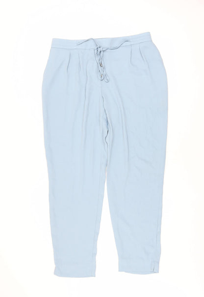 Zara Women Blue Tapered Drawstring Trousers L Polyester Lightwear