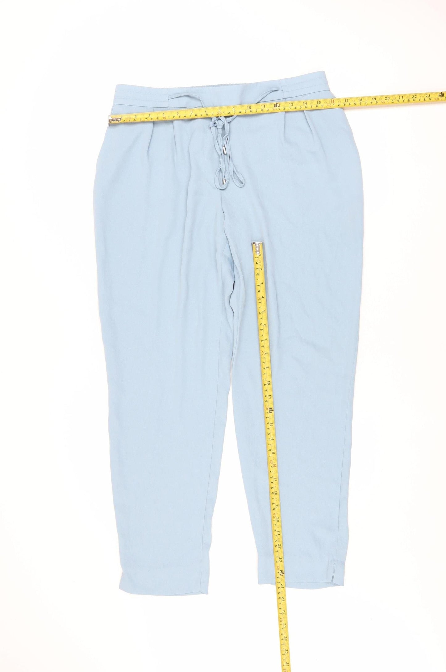 Zara Women Blue Tapered Drawstring Trousers L Polyester Lightwear