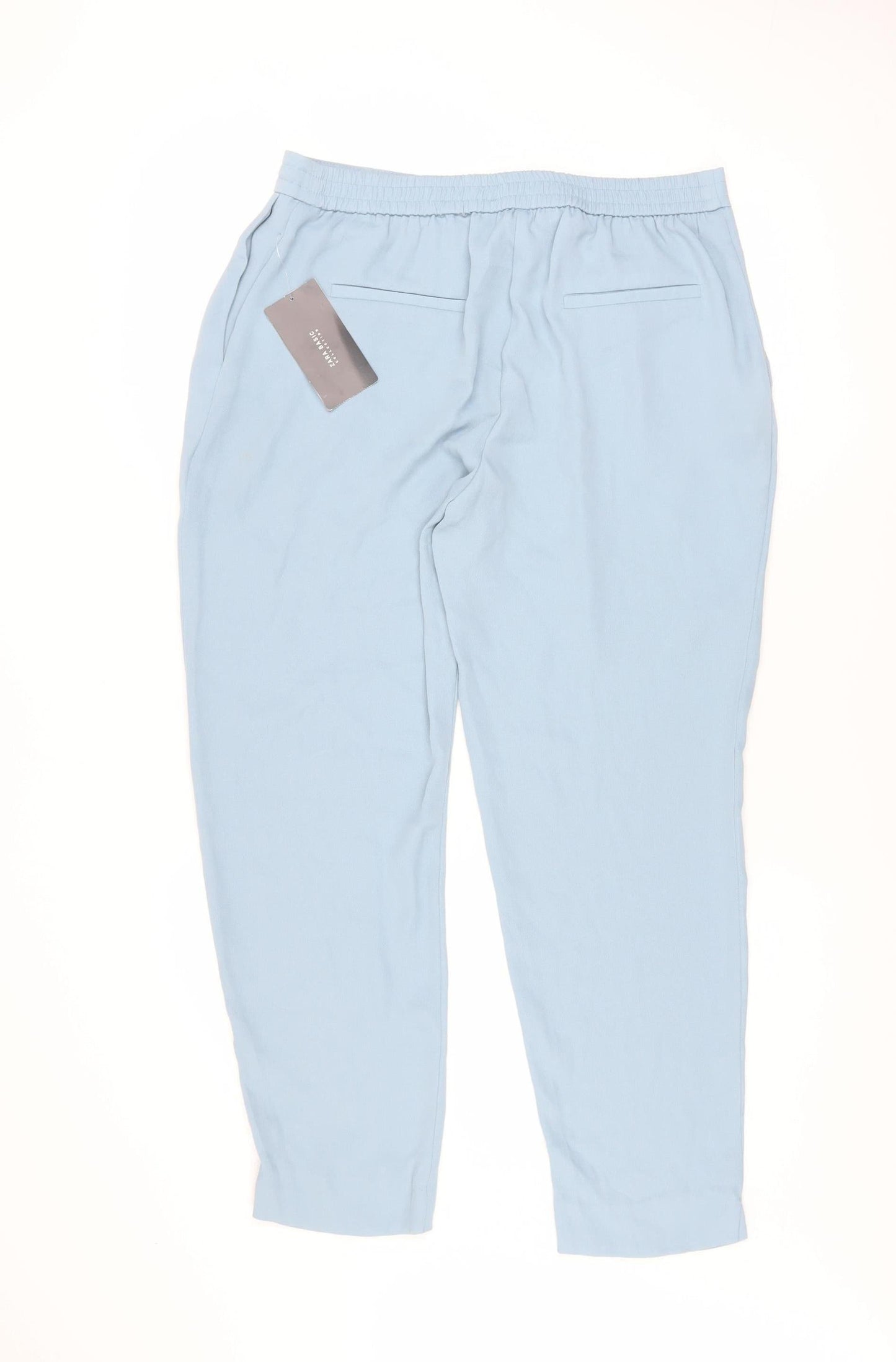 Zara Women Blue Tapered Drawstring Trousers L Polyester Lightwear