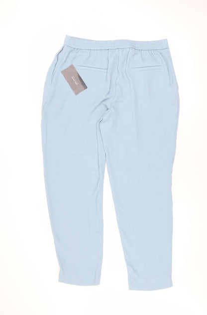 Zara Women Blue Tapered Drawstring Trousers L Polyester Lightwear