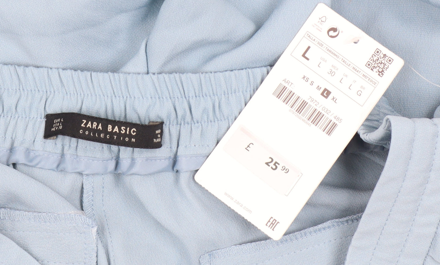 Zara Women Blue Tapered Drawstring Trousers L Polyester Lightwear
