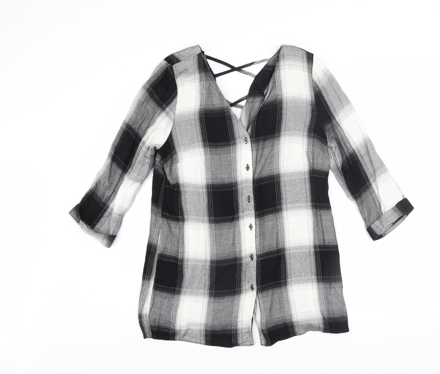 Womens UK Size 10 River Island Black Tunic Button-Up