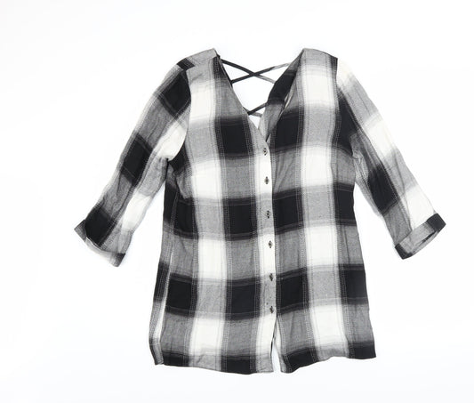 Womens UK Size 10 River Island Black Tunic Button-Up