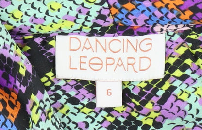 Womens UK Size 6 Dancing Leopard Multicoloured Tunic Blouse
