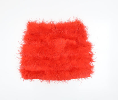 Nasty Gal Women Red Faux Feather Trim Mini Skirt Size 14 Party