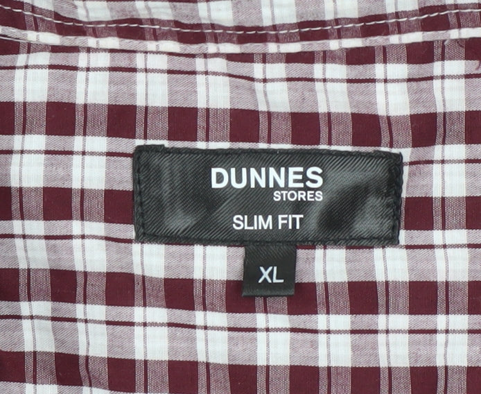 Dunnes Stores Men's Red Check Slim Fit Long Sleeve Casual Shirt XL