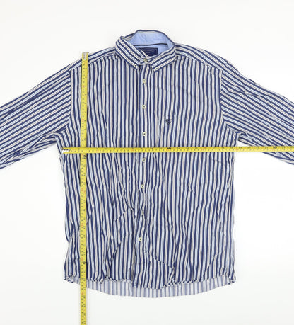 Marco Capelli Men's Blue Striped Cotton Button-Up Shirt Size L